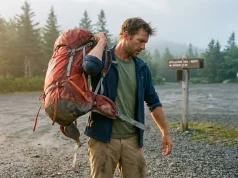 Sour-Milk Smell in Your Hiking Pack? Time to Replace It Hiker shouldering a worn Osprey Atmos AG 65 deciding whether to replace the aging hiking backpack