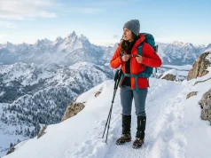 Winter Hike Planning Checklist Beginners Actually Need Female hiker in microspikes. Essential winter day hike planning checklist for beginners.