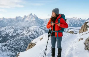 Winter Hike Planning Checklist Beginners Actually Need Female hiker in microspikes. Essential winter day hike planning checklist for beginners.