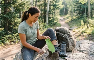 Do Orthotics in Hiking Boots Help? A Hiker’s Verdict Hiker inserting orthotic insole into hiking boot on a rocky trail
