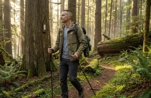 Hiking With PTSD as a Veteran What Actually Helps Veteran hiking forested trail alone with sunlight filtering through trees