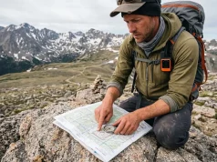 3 UTM Mistakes That Send Rescue to the Wrong Spot Hiker reading UTM grid coordinates on a topographic map with compass
