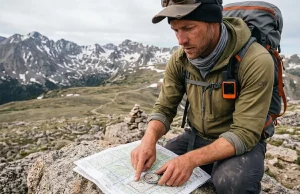 3 UTM Mistakes That Send Rescue to the Wrong Spot Hiker reading UTM grid coordinates on a topographic map with compass