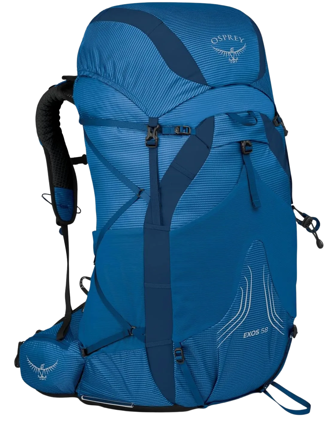 Osprey Exos 58 ultralight backpacking pack with suspended trampoline back panel