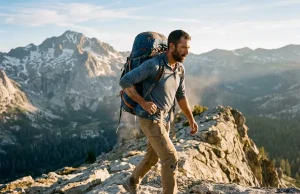 Backpacking Backpacks Buying Guide Fit Beats Specs Hiker on a granite ridge under a loaded multi-day backpacking backpack at golden hour