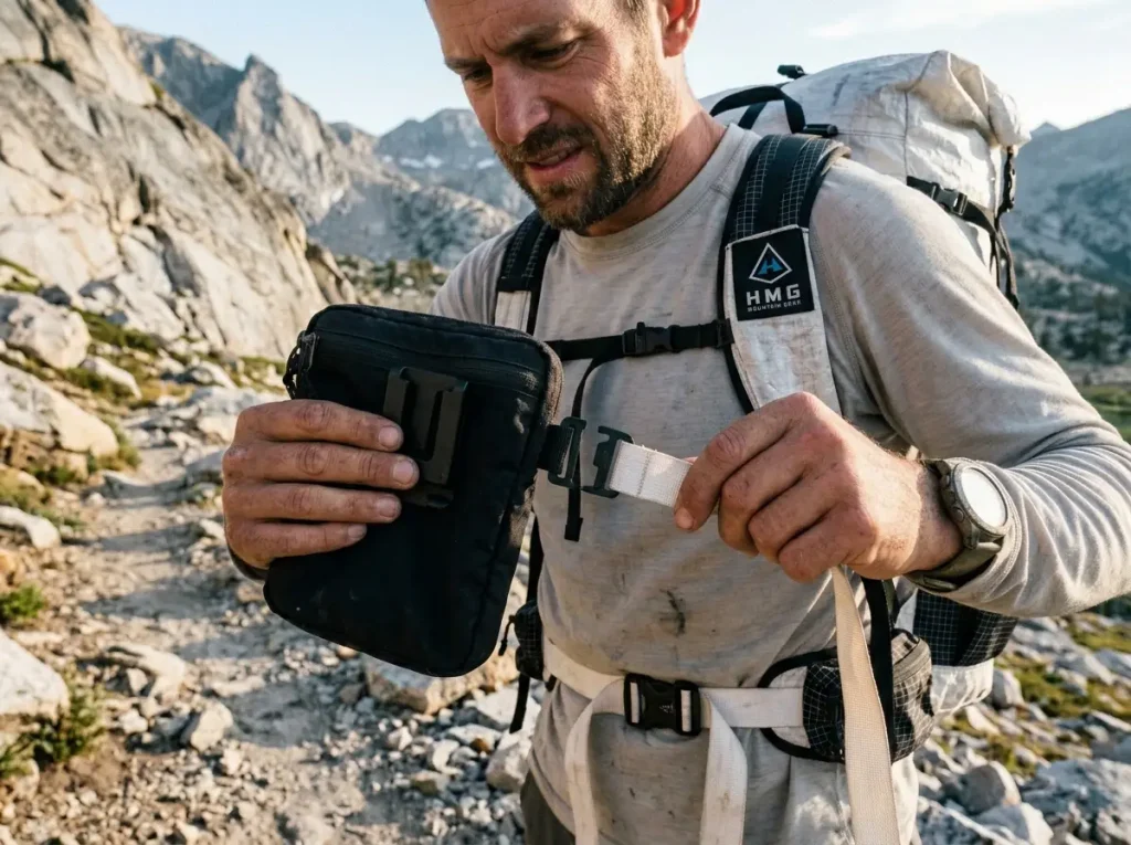 A narrow smooth-webbing ultralight hip belt that won't take a clip-on hip belt pocket