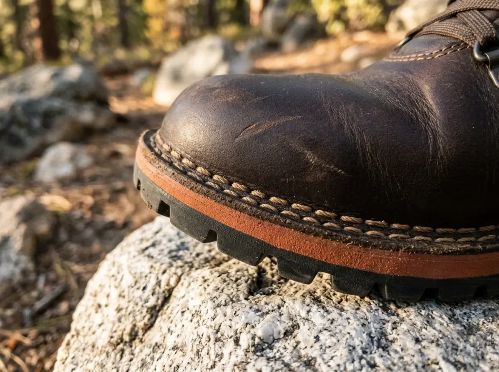 Danner Mountain 600 stitchdown construction boot sole edge close-up showing stitching pattern