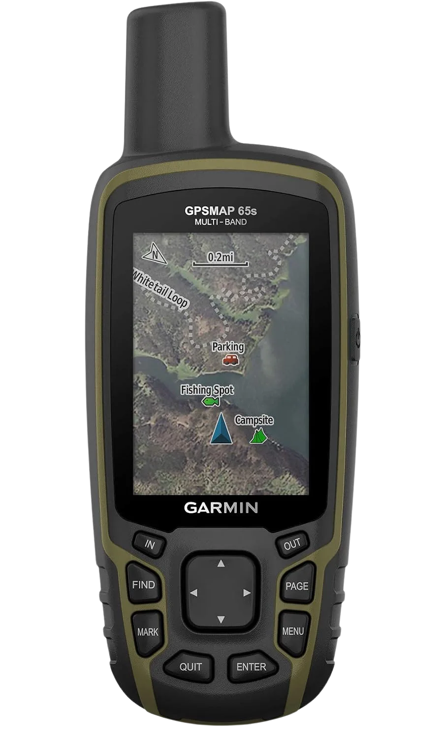 Garmin GPSMAP 65s handheld GPS with quad-helix antenna for off-trail hiking