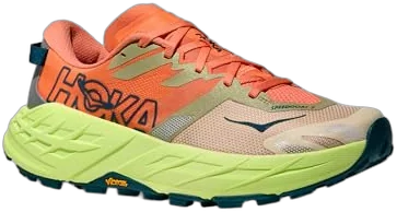 HOKA Speedgoat 7 women's trail shoe with deep Vibram Megagrip lugs for fast day hikes