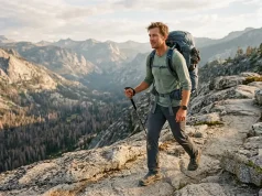 Best Ultralight Backpacks for Weekend Backpackers Hiker on a ridge trail wearing an ultralight Osprey Exos 58 backpack at golden hour