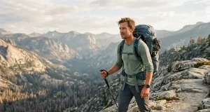Best Ultralight Backpacks for Weekend Backpackers Hiker on a ridge trail wearing an ultralight Osprey Exos 58 backpack at golden hour