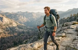 Best Ultralight Backpacks for Weekend Backpackers Hiker on a ridge trail wearing an ultralight Osprey Exos 58 backpack at golden hour