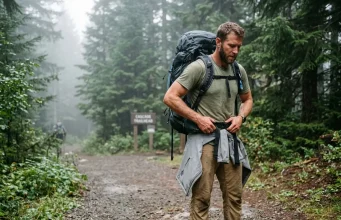 Backpack Hurting Your Shoulders? Fix the Fit Bottom-Up Hiker adjusting a properly fitted backpack hip belt on the iliac crest at a trailhead