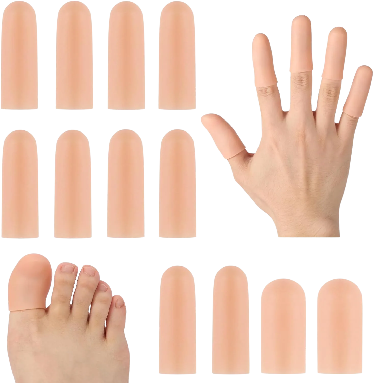 Silicone gel toe caps for hikers, trim-to-fit sleeves that cover the toenail inside a hiking shoe