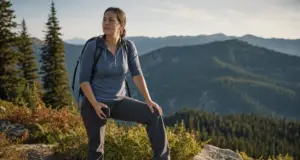 Best Women’s Hiking Shoes That Fit a Woman’s Foot Woman on a switchback in women's hiking shoes, dust on the leather uppers, ridgelines behind her