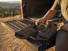 Hiking Shoes vs Hiking Boots Which Wins Where Hiking shoes vs hiking boots side by side on a truck tailgate at a trailhead