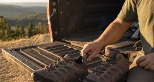 Hiking Shoes vs Hiking Boots Which Wins Where Hiking shoes vs hiking boots side by side on a truck tailgate at a trailhead