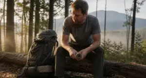 Trail Runners vs Hiking Boots What Pack Weight Decides Trail runners and hiking boots side by side at a campsite, the backpacking footwear decision