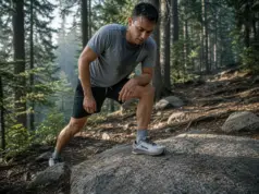 Zero-Drop Trail Shoes Explained for Runners Zero-drop trail shoes on a runner mid-stride on rocky singletrack, level heel and forefoot visible