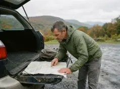 Best Hikes in New York Sorted by Range and Effort Hiker checking a paper map at a Catskills trailhead in New York before choosing a route
