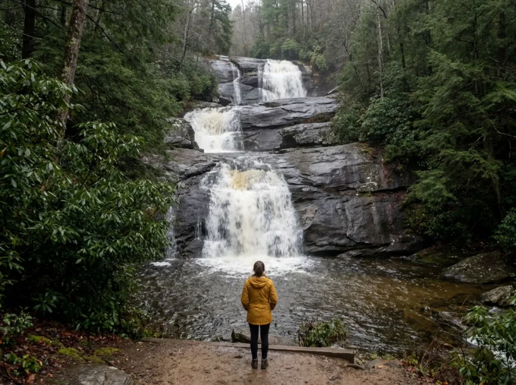 Triple Falls in DuPont State Forest, one of the best waterfall hikes in North Carolina's Blue Ridge