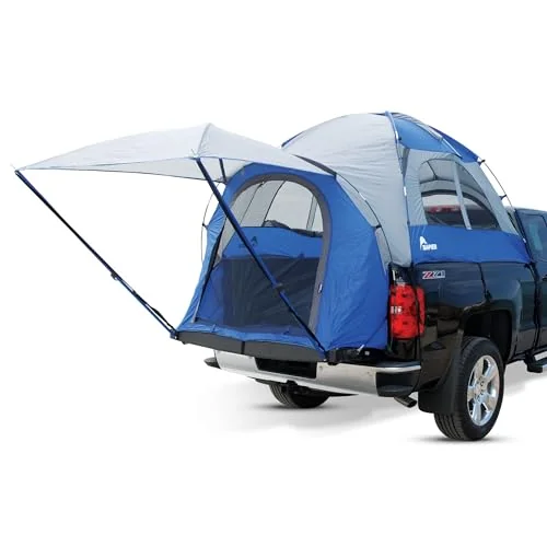 Napier Sportz truck tent set up on a full size crew cab pickup with the tailgate awning extended