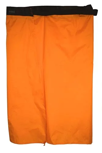 Tangerine rain kilt for hiking, one size fits most, worn over hiking pants in wet weather