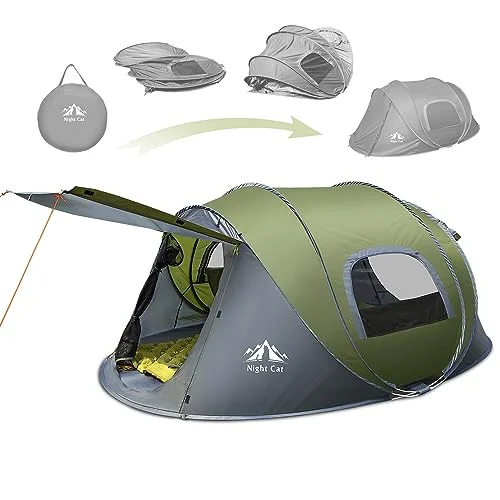Night Cat pop-up camping tent for two to four people, a spring-coil tent for festivals, beaches and backyard campouts