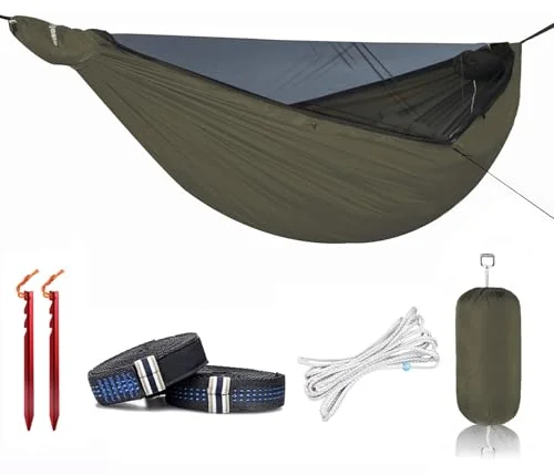 Onewind 11 ft ultralight camping hammock with mosquito net and ridgeline for backpacking